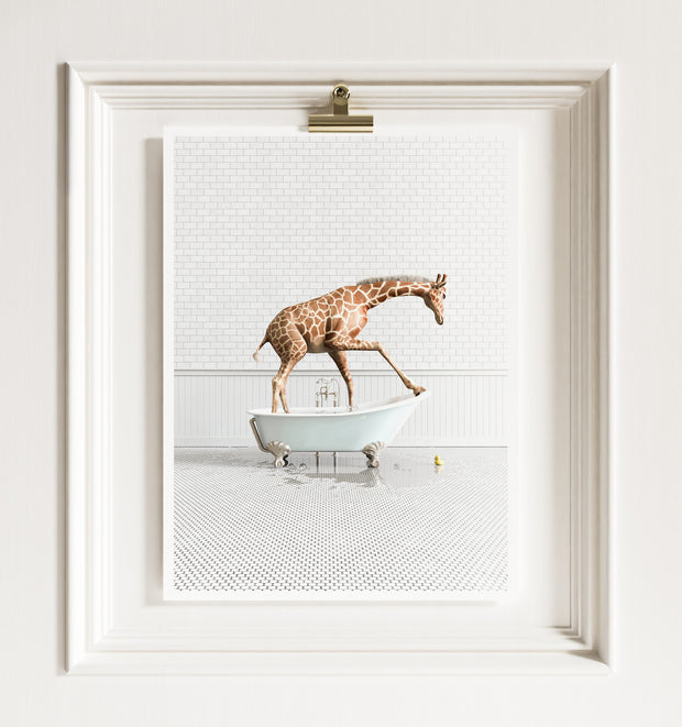 Giraffe in Blue Bathtub