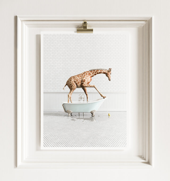 Giraffe in Blue Bathtub