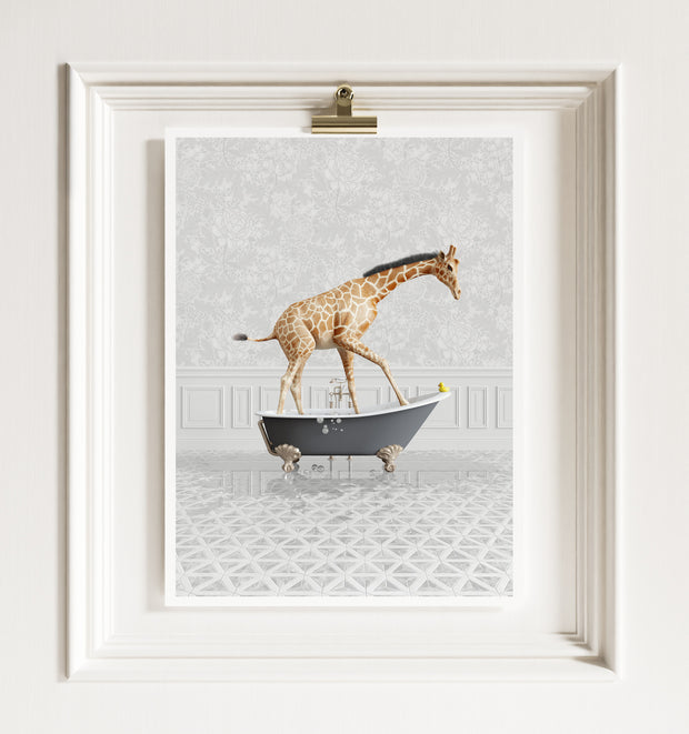 Giraffe in a Gray Bathtub