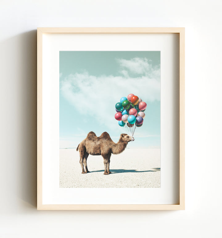 Camel with Balloons Wall Art Print