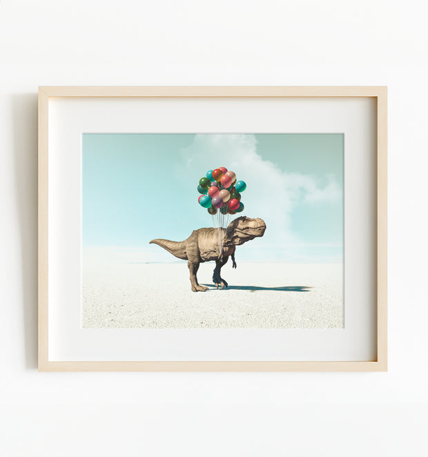 Tyrannosaurus Rex with Balloons Art Print