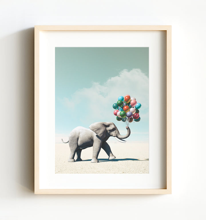 Elephant with Balloons Art Print
