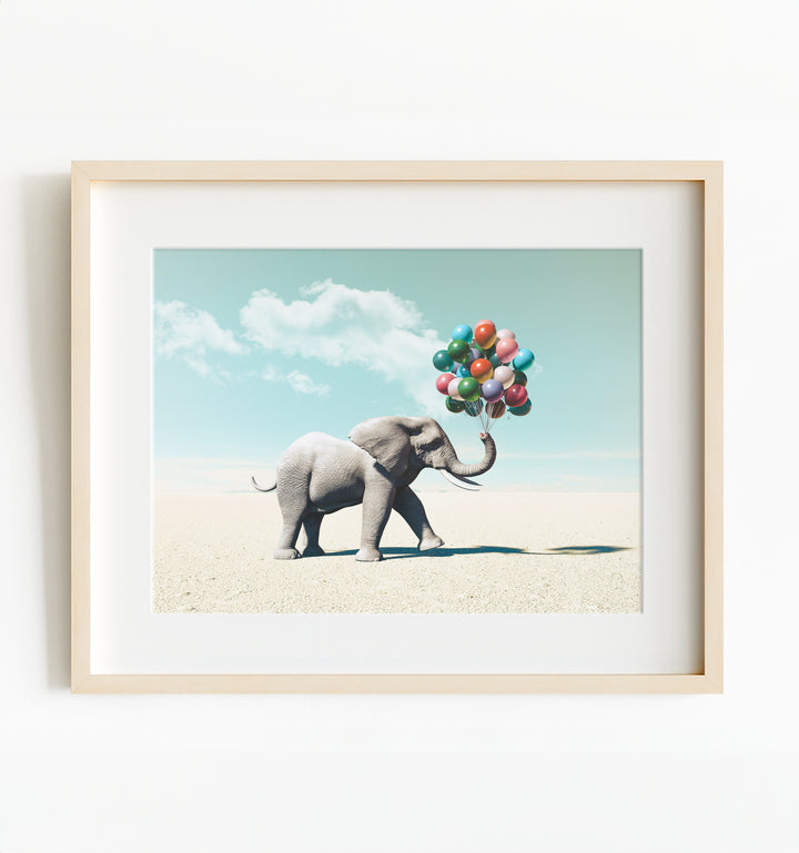 Elephant with Balloons Art Print