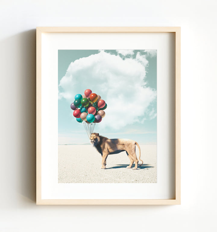 Lion with Balloons Art Print