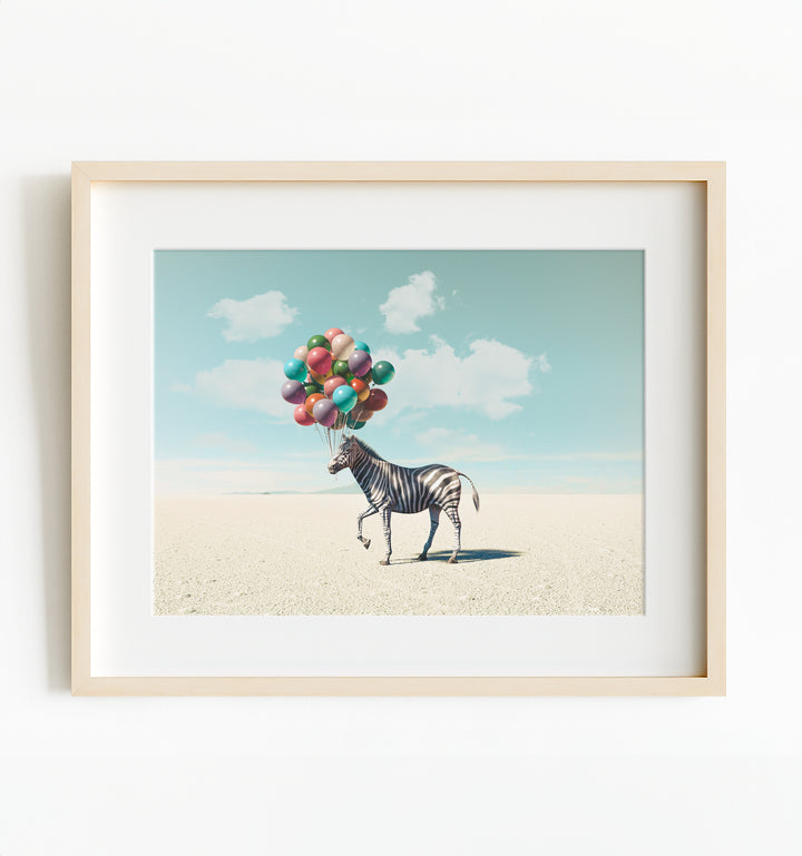 Zebra with Balloons Art Print