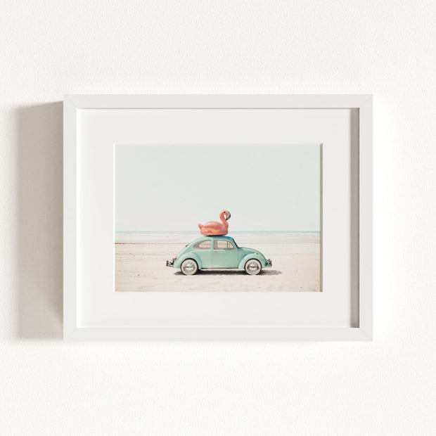 A Beetle and a Flamingo at the Beach Horizontal