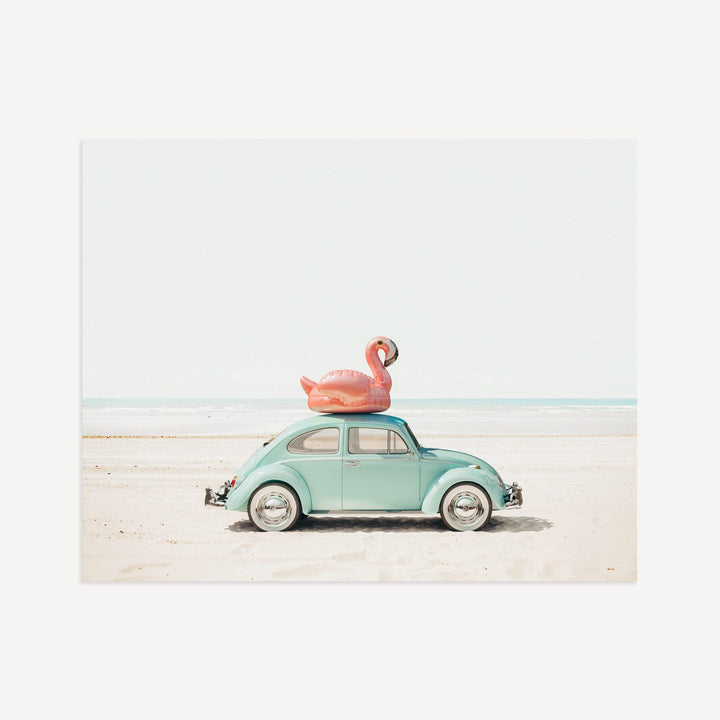 A Beetle and a Flamingo at the Beach Horizontal