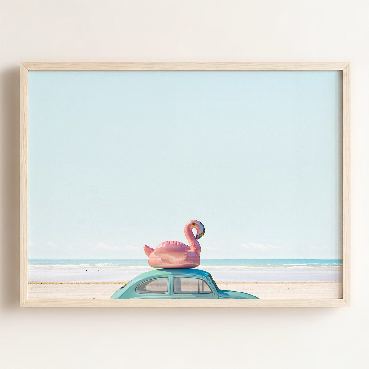 A Beetle and a Flamingo at the Beach — Framed