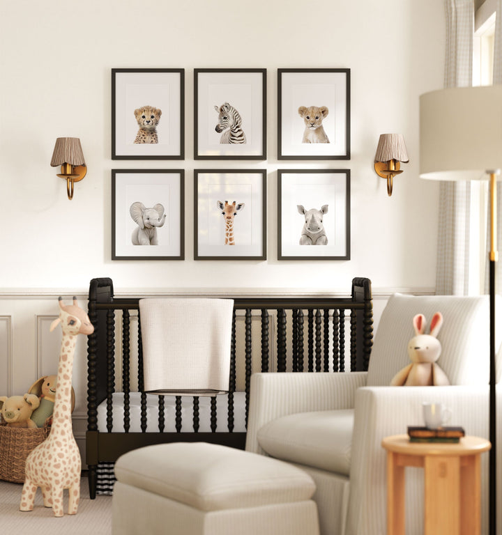 Framed Baby Safari Animals Nursery Decor - African Animals Set of 6