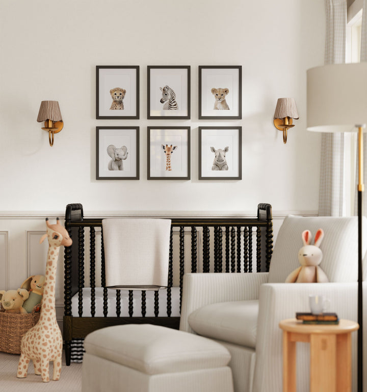 Framed Baby Safari Animals Nursery Decor - African Animals Set of 6
