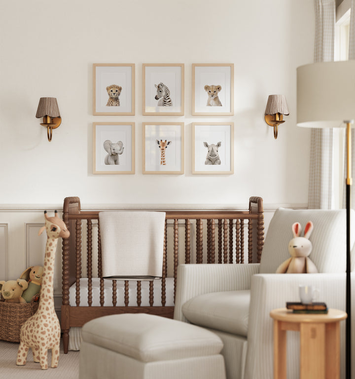 Framed Baby Safari Animals Nursery Decor - African Animals Set of 6