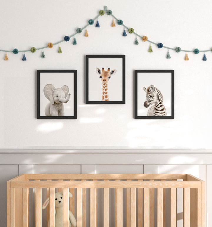 Framed Baby Safari Animals Set of 3 Nursery Art