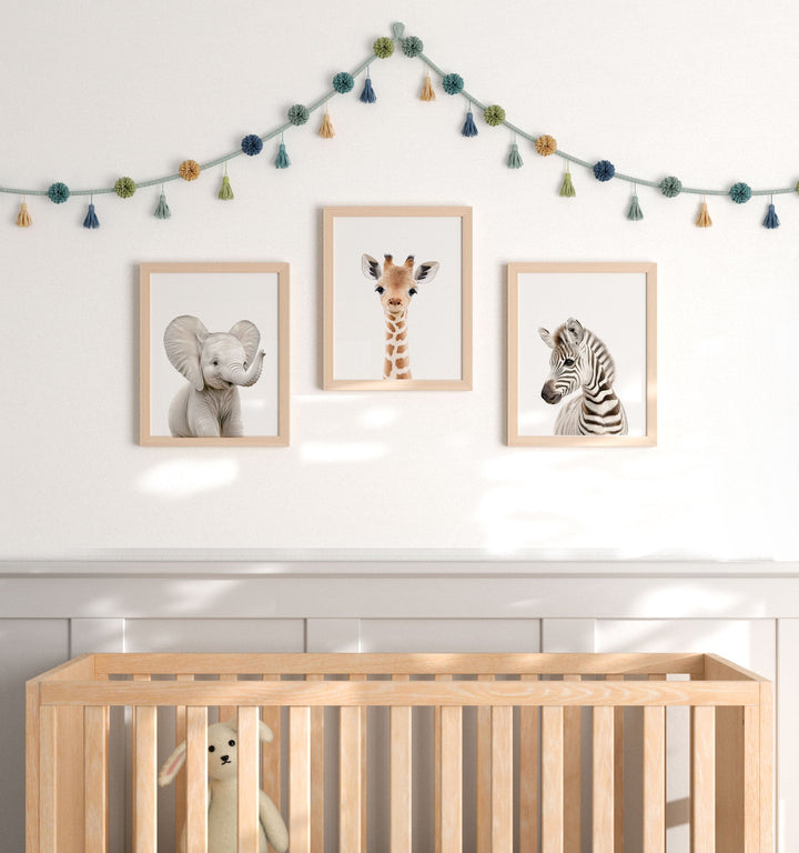 Framed Baby Safari Animals Set of 3 Nursery Art