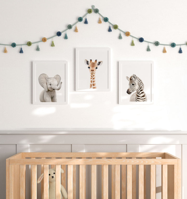 Framed Baby Safari Animals Set of 3 Nursery Art
