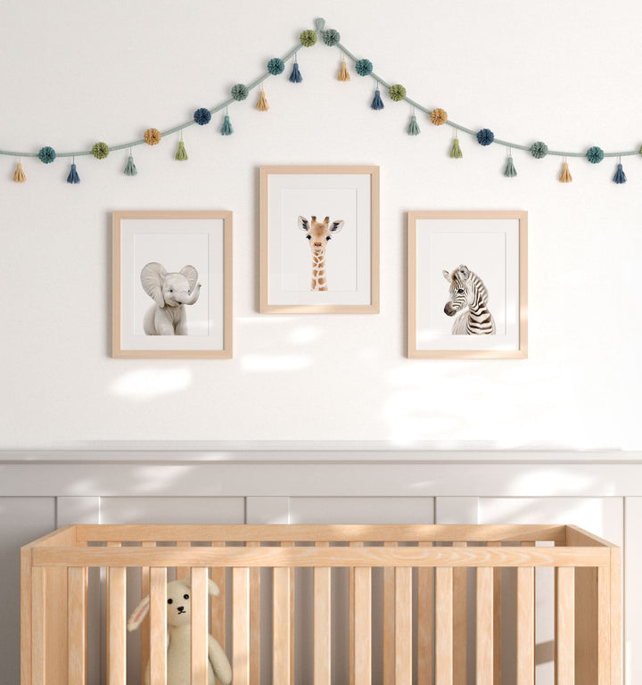 Framed Baby Safari Animals Set of 3 Nursery Art