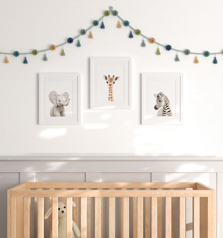 Framed Baby Safari Animals Set of 3 Nursery Art