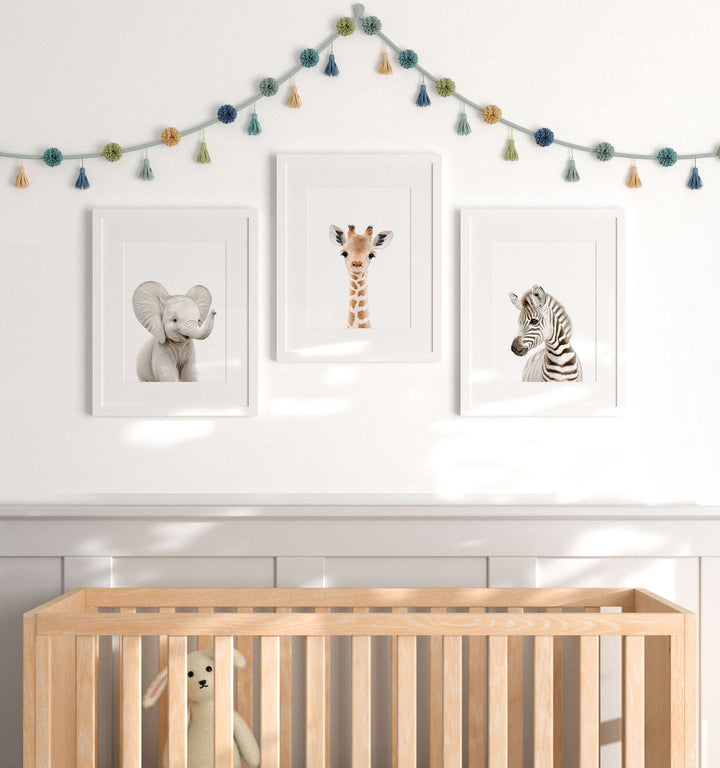Framed Baby Safari Animals Set of 3 Nursery Art