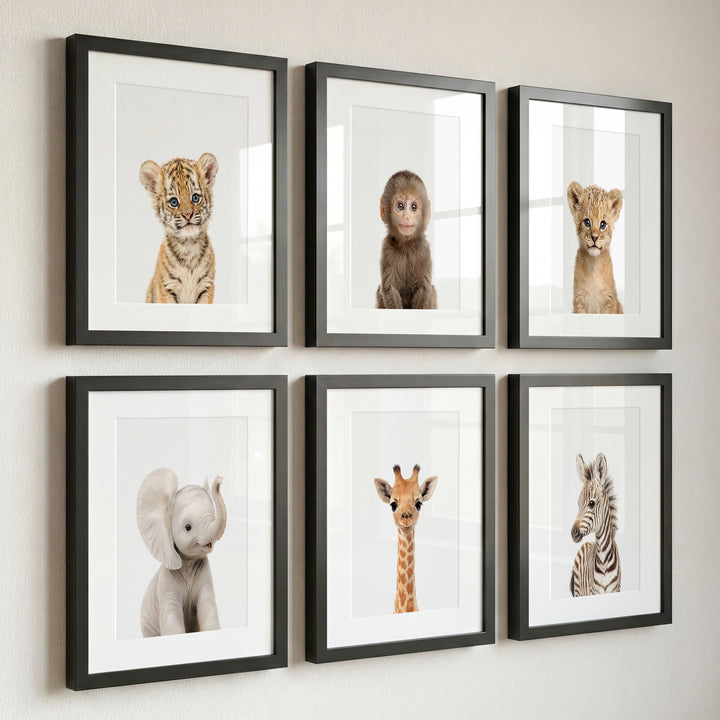 Baby Jungle & Safari Animals Set of 6 Nursery Decor Prints