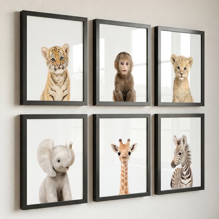Baby Jungle & Safari Animals Set of 6 Nursery Decor Prints