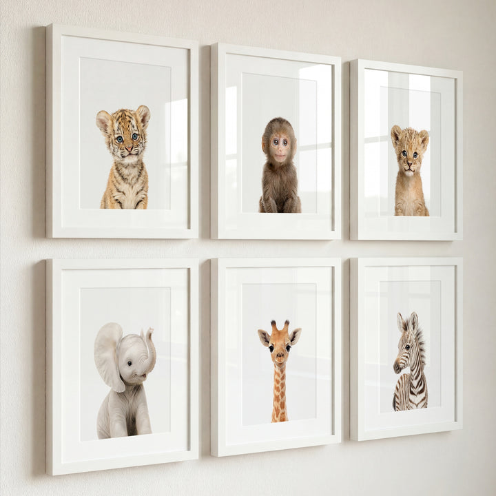 Baby Jungle & Safari Animals Set of 6 Nursery Decor Prints