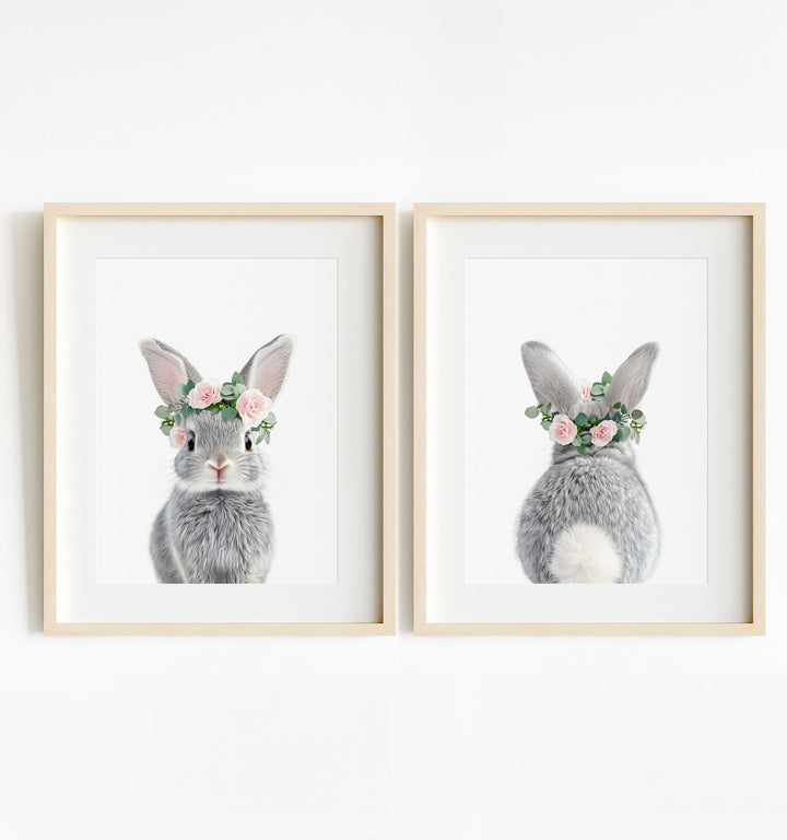 Baby Rabbits - Heads and Tails - Set of 2 Nursery Art Prints