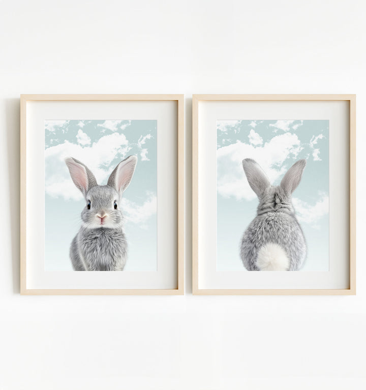 Baby Rabbits - Heads and Tails - Set of 2 Nursery Art Prints
