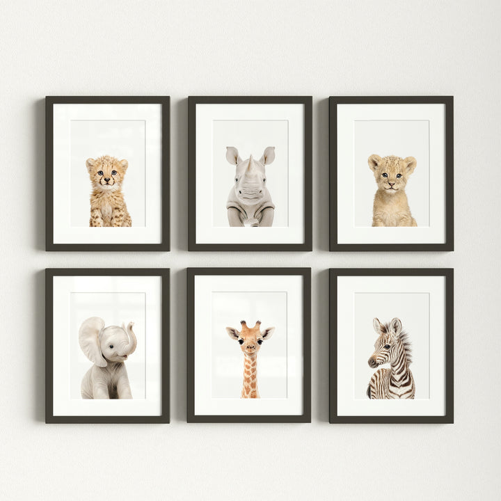 Baby Safari Animals Nursery Decor - African Animals Set of 6 Prints