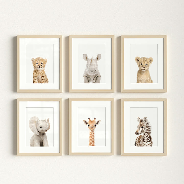 Baby Safari Animals Nursery Decor - African Animals Set of 6 Prints