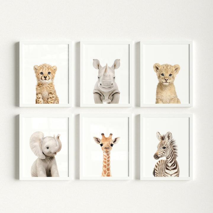 Baby Safari Animals Nursery Decor - African Animals Set of 6 Prints