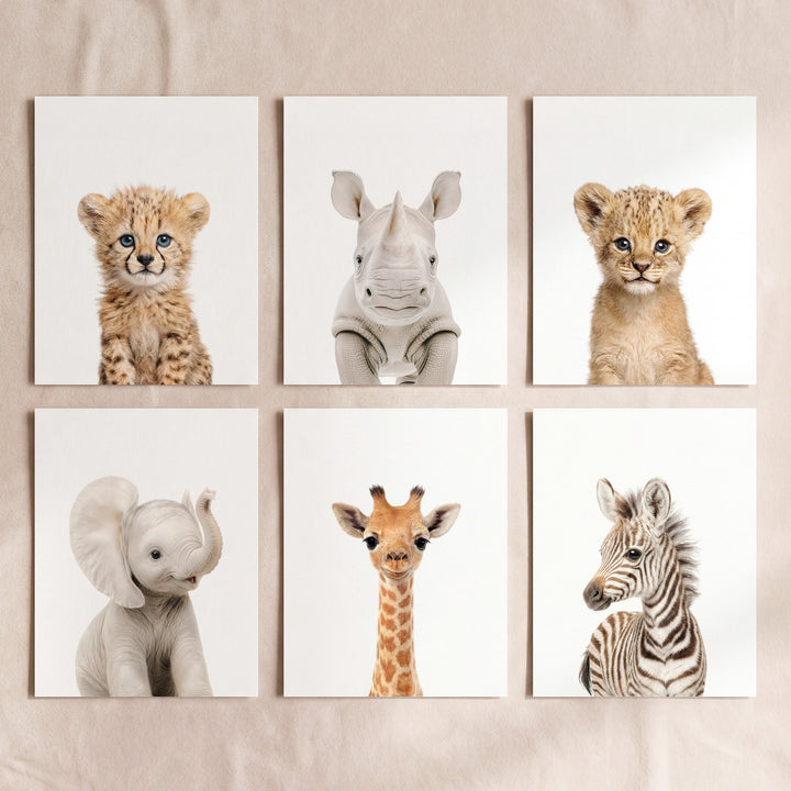 Baby Safari Animals Nursery Decor - African Animals Set of 6 Prints