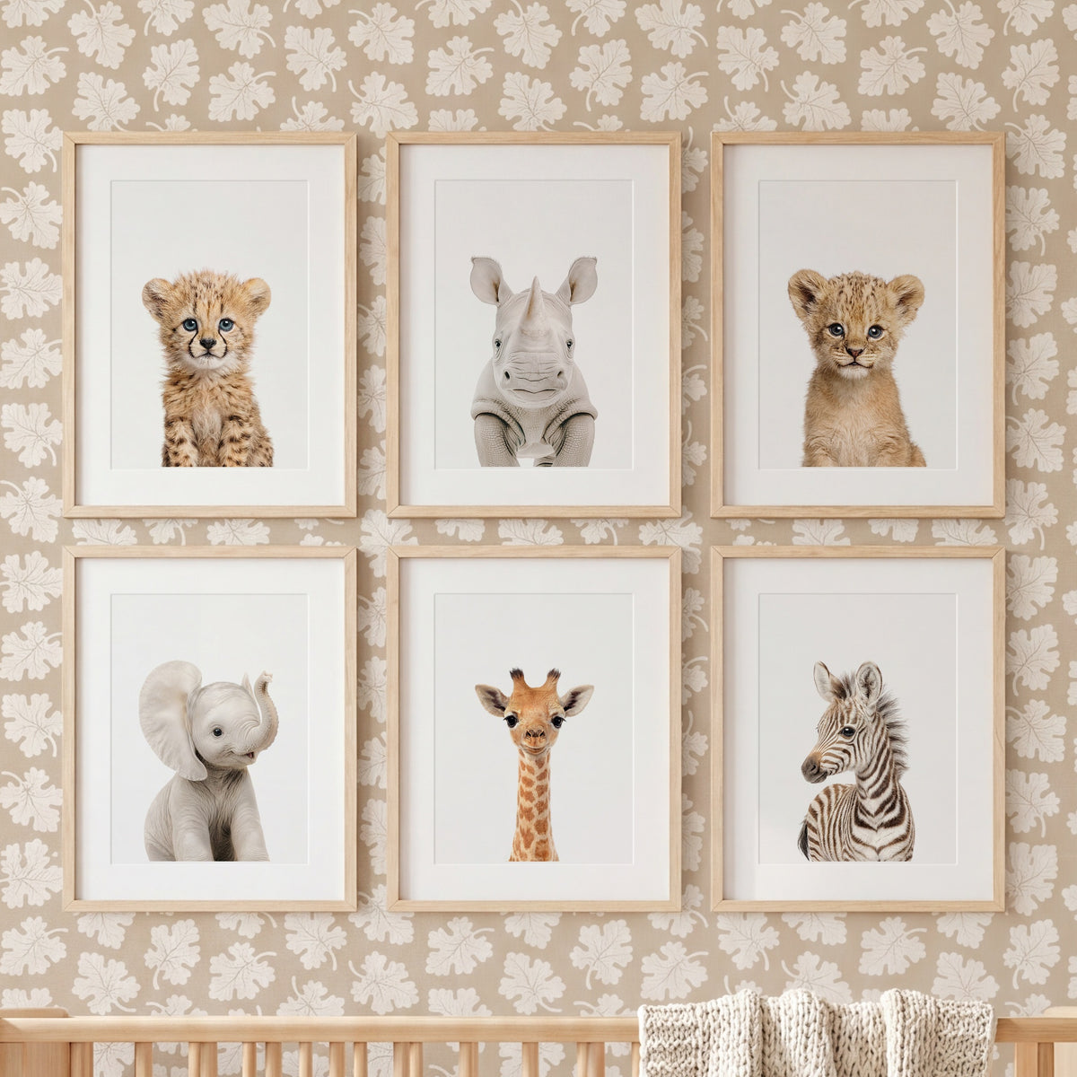 Baby Safari Animals Nursery Decor - African Animals Set of 6 Prints — Framed Art