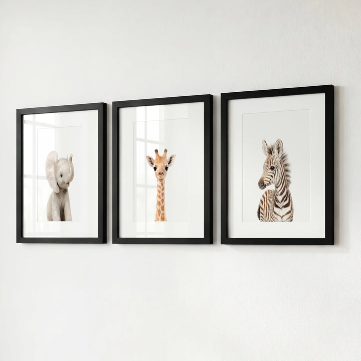 Baby Safari Animals Set of 3 Nursery Art Prints
