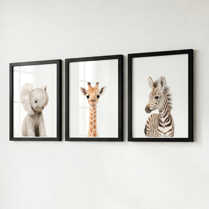 Baby Safari Animals Set of 3 Nursery Art Prints