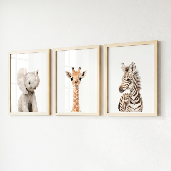 Baby Safari Animals Set of 3 Nursery Art Prints