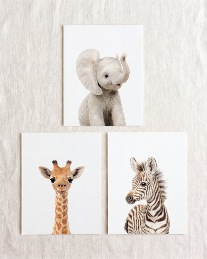 Baby Safari Animals Set of 3 Nursery Art Prints