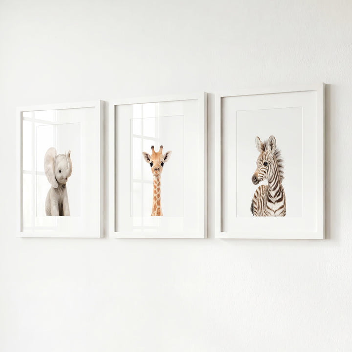 Baby Safari Animals Set of 3 Nursery Art Prints