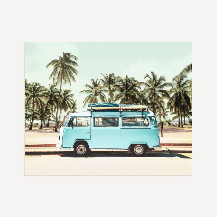 Blue VW Bus with Palm Trees