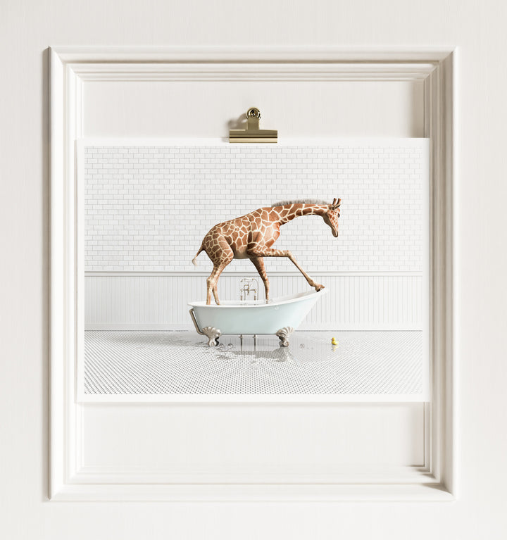 Giraffe in Blue Bathtub