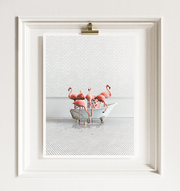 Flamingos in Blue Bathtub