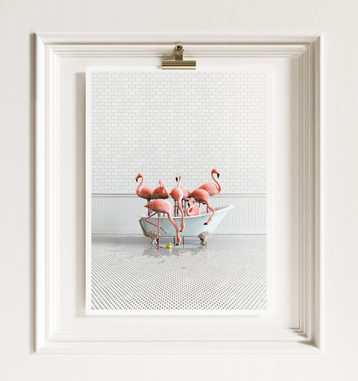Flamingos in Blue Bathtub