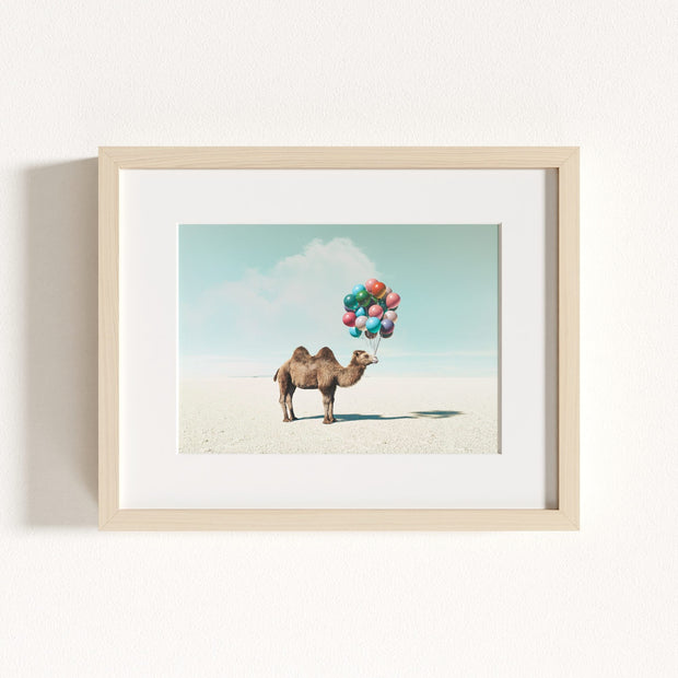 Camel with Balloons Wall Art Print