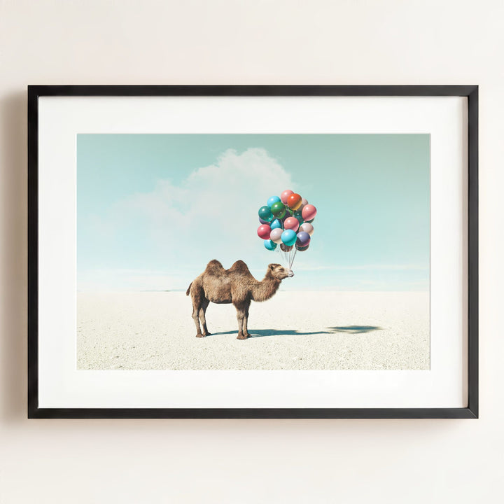 Camel with Balloons Wall Art Print