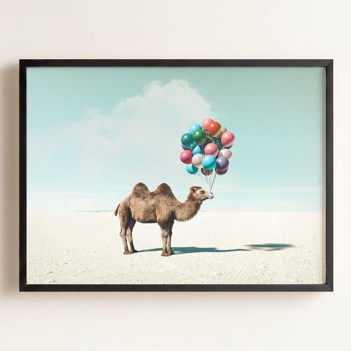 Camel with Balloons Wall Art Print