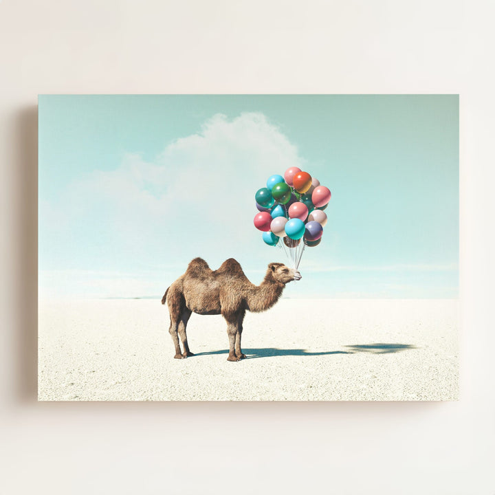 Camel with Balloons Wall Art Print