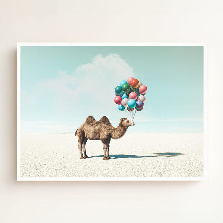 Camel with Balloons Wall Art Print