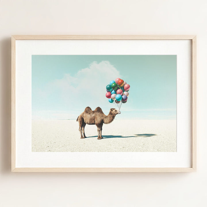 Camel with Balloons Wall Art Print
