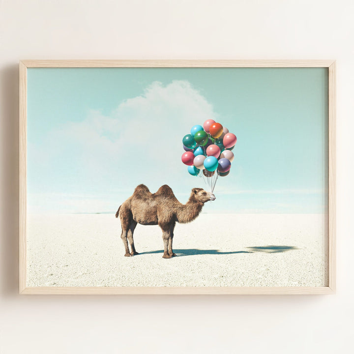 Camel with Balloons Wall Art Print