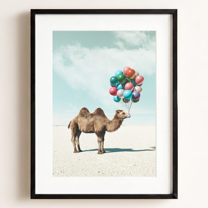 Camel with Balloons Wall Art Print