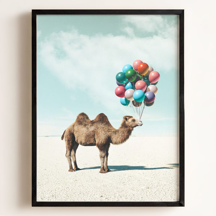 Camel with Balloons Wall Art Print