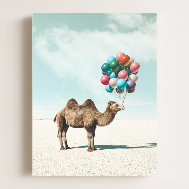 Camel with Balloons Wall Art Print